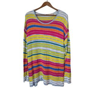 Soft Surroundings Sweater Womens XL Rainbow Oasis Stripe Bright Colorful Preppy